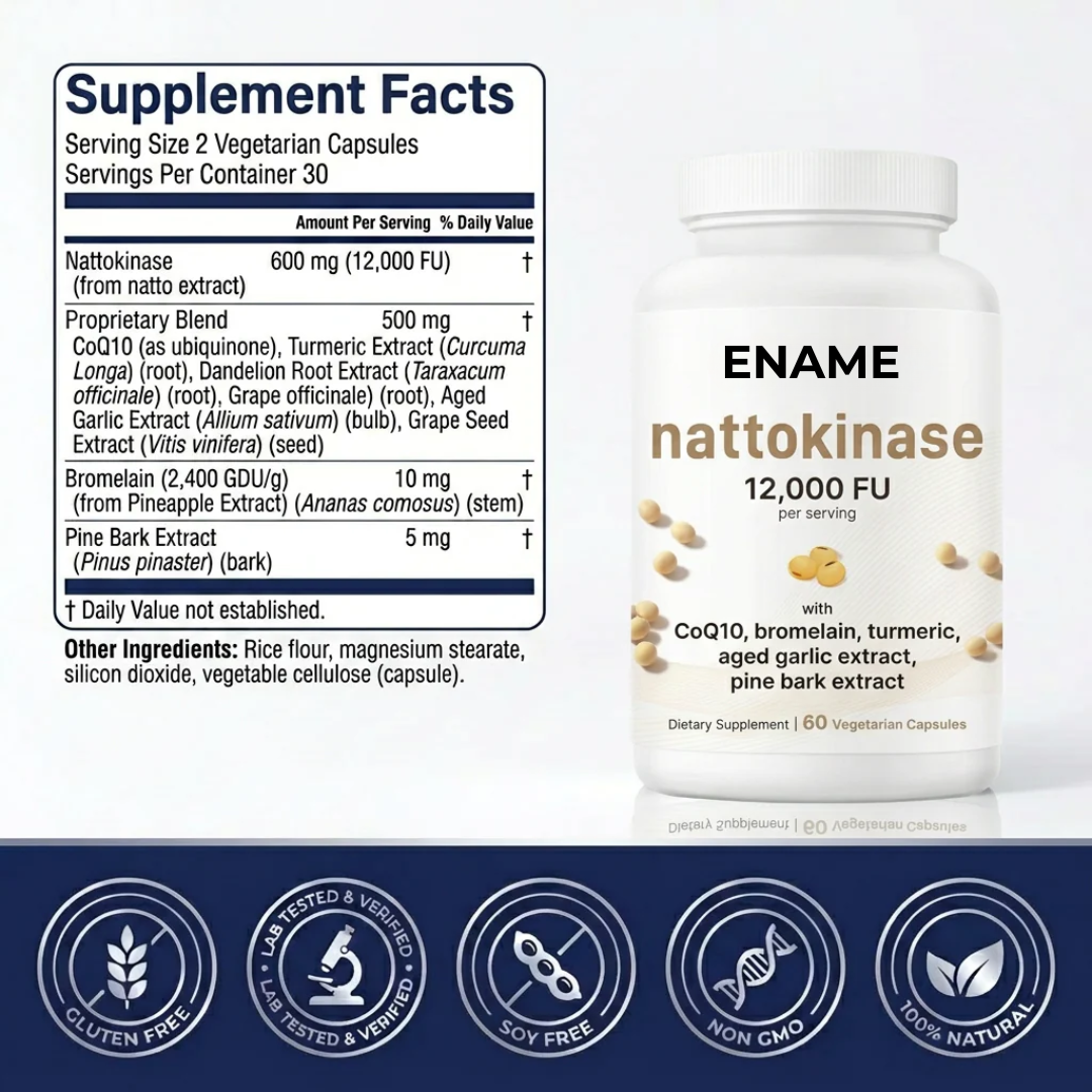 Ename | Nattokinase 12,000FU Complex - 60 Vegetarian Capsules