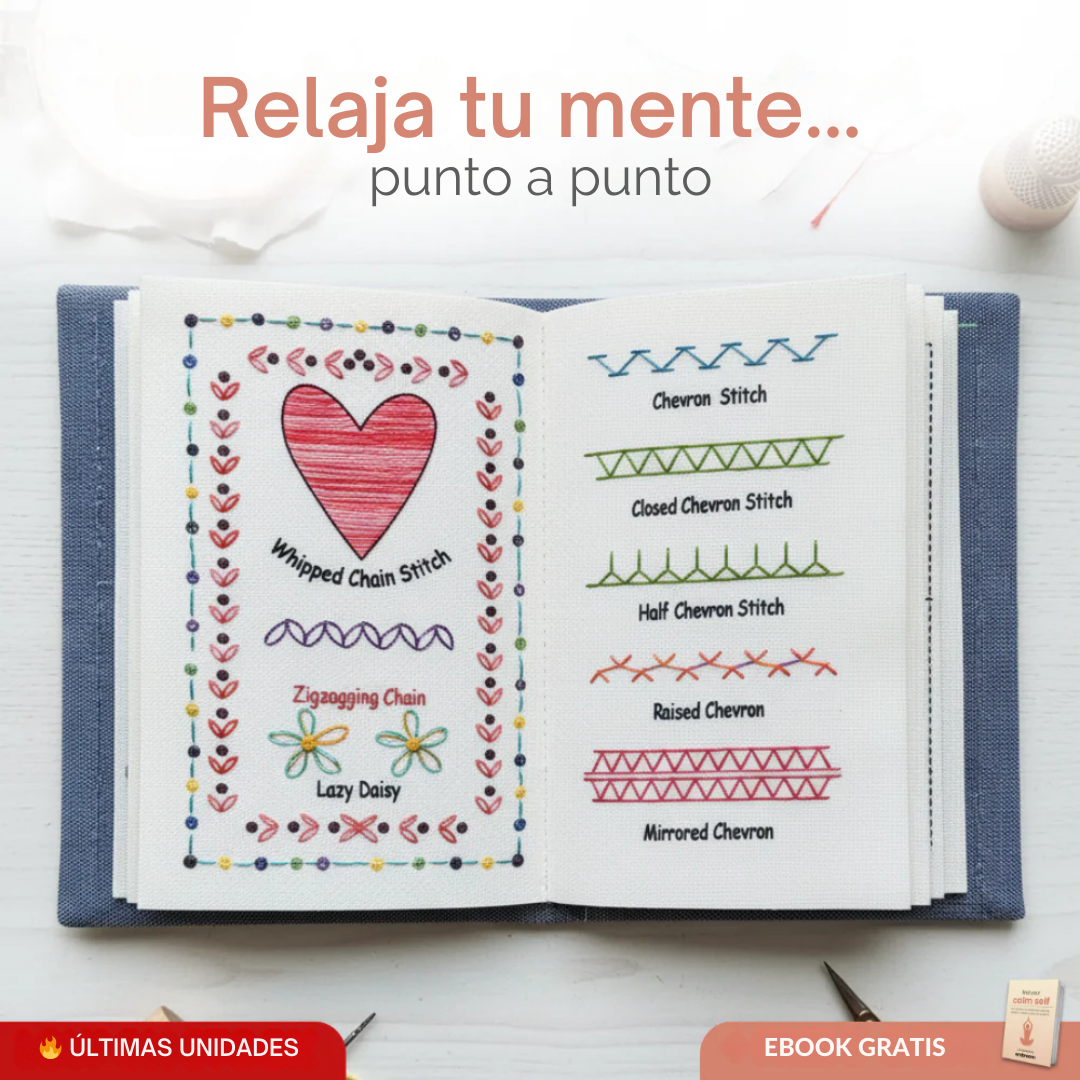 Libro de Bordado Antiestrés: Kit Completo con 60 + Diseños