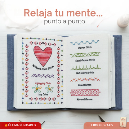 Libro de Bordado Antiestrés: Kit Completo con 60 + Diseños
