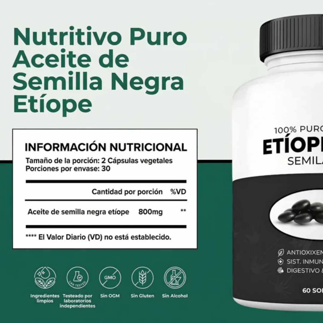 Aceite de Semilla Negra Etíope — La fórmula natural con 4,64% de timoquinona para tu equilibrio interno.