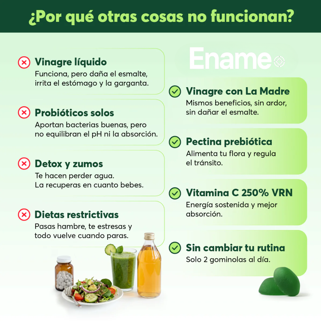 Ename-Gummies Vinagre de Manzanazana | Líbrate De La Hinchazón, Los Antojos Y Sana Tu Intestino